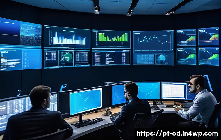 SIEM 시스템의 실패 사례 분석 및 교훈 - A modern cybersecurity operations center with diverse Brazilian analysts monitoring multiple large d...