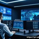 Home 17 사이버 위협의 진화와 SIEM의 대응 전략 - A high-tech corporate cybersecurity operations center with a diverse team of professionals analyzing...