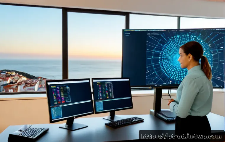 오픈소스 SIEM 도구 추천 및 설정 방법 - Photorealistic cybersecurity operations desk in a modern Lisbon office, Portuguese IT professional r...